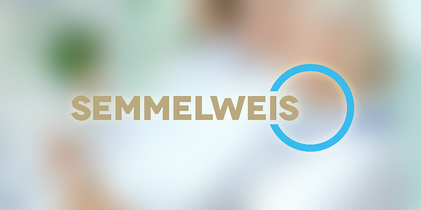 Verschwommenes Bild mit dem Semmelweis-Logo im Vordergrund