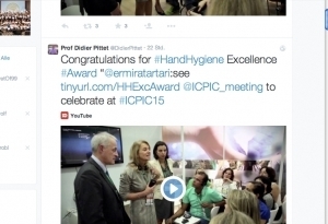 Screenshot of a posting from Prof Didier Pittet congratulates Dr. Michael Borg's Team on winning the Hand Hygiene Excellence Award 2015